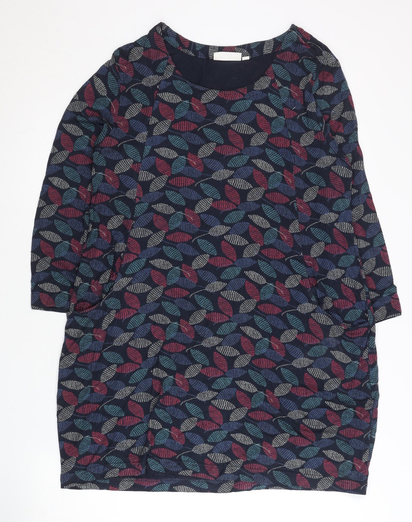 Tara Women’s Multicoloured Leaf Print Shift Dress L 3/4 Sleeve