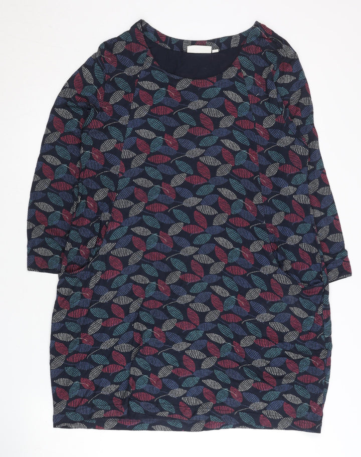 Tara Women’s Multicoloured Leaf Print Shift Dress L 3/4 Sleeve