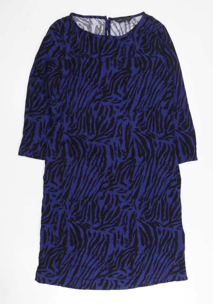 Marks and Spencer Womens Blue Animal Print Shift Dress Size 8