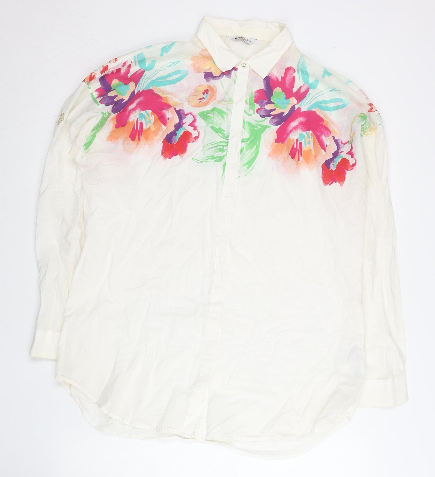U.S. Polo Assn. Womens White Floral Cotton Button-Up Shirt Size 12