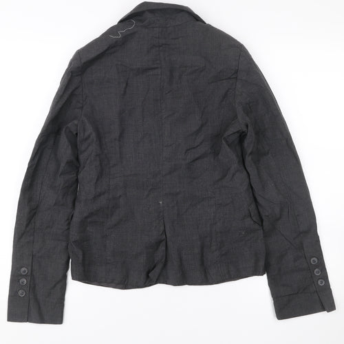 H&M Women’s Grey Wool Blazer Size 10 Regular Single Breasted Jacket