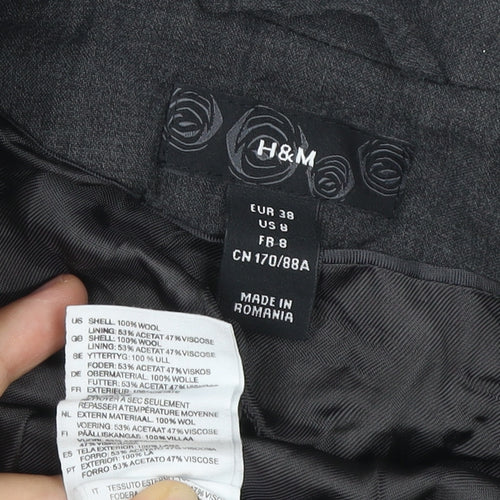H&M Women’s Grey Wool Blazer Size 10 Regular Single Breasted Jacket