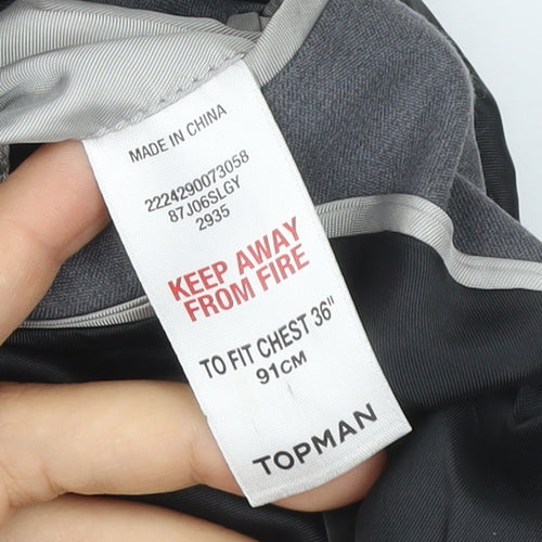 Topman Men's Grey Slim Fit Blazer Jacket Size 36 Chest Formal