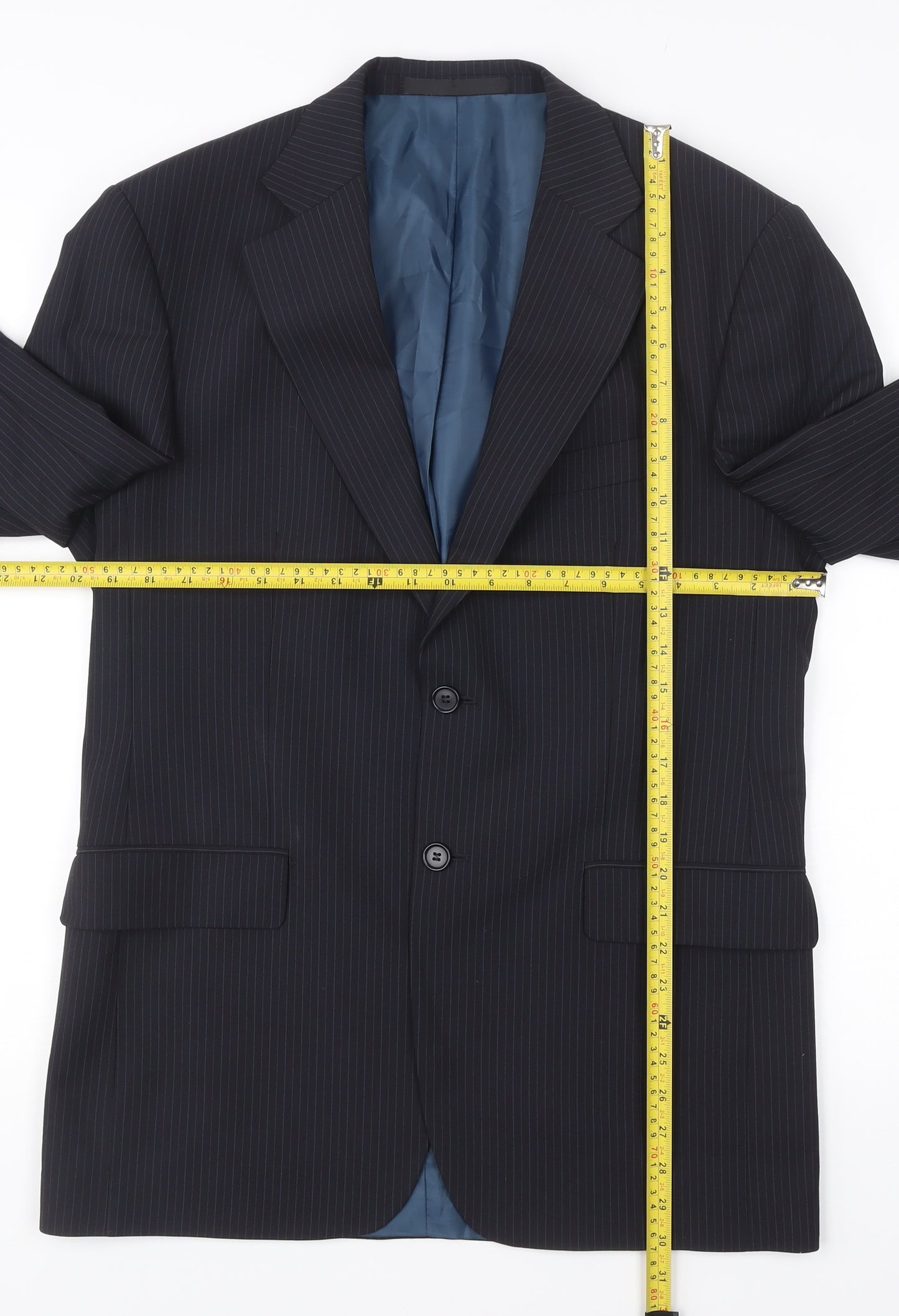 Marks and Spencer Men’s Blue Pinstripe Wool Blend Blazer Jacket 38R