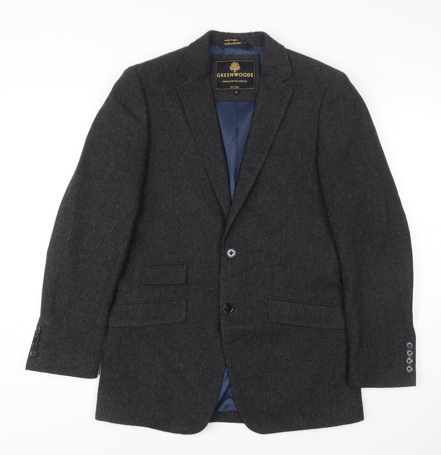 Greenwoods Men’s Grey Wool Blend Blazer Jacket Size 36R