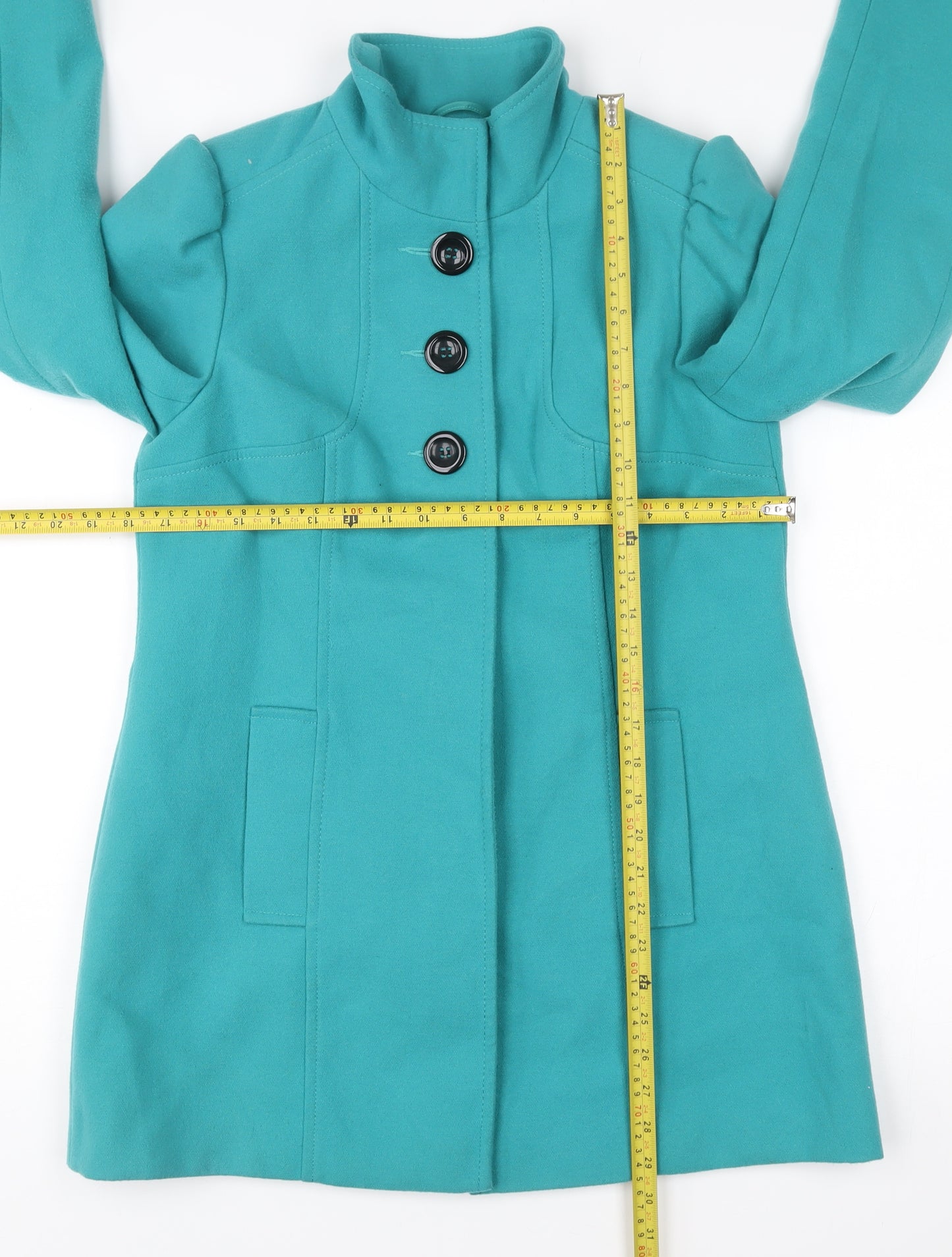 F&F Women’s Green Button Up Mid-Length Coat Size 10