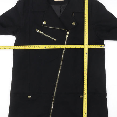 H&M Women’s Black Wool Blend Biker Coat Size 12 Mid Length
