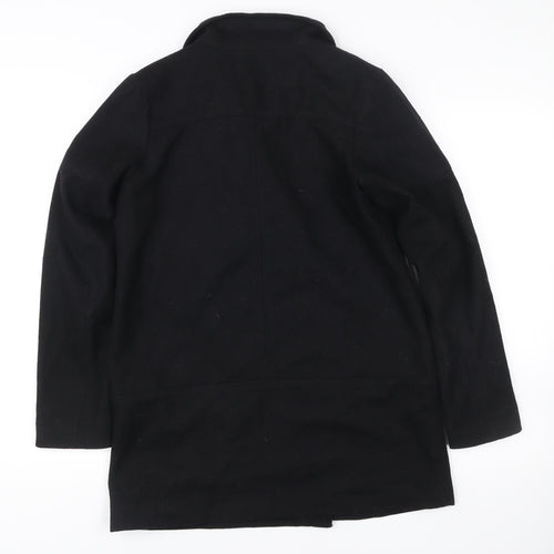 H&M Women’s Black Wool Blend Biker Coat Size 12 Mid Length