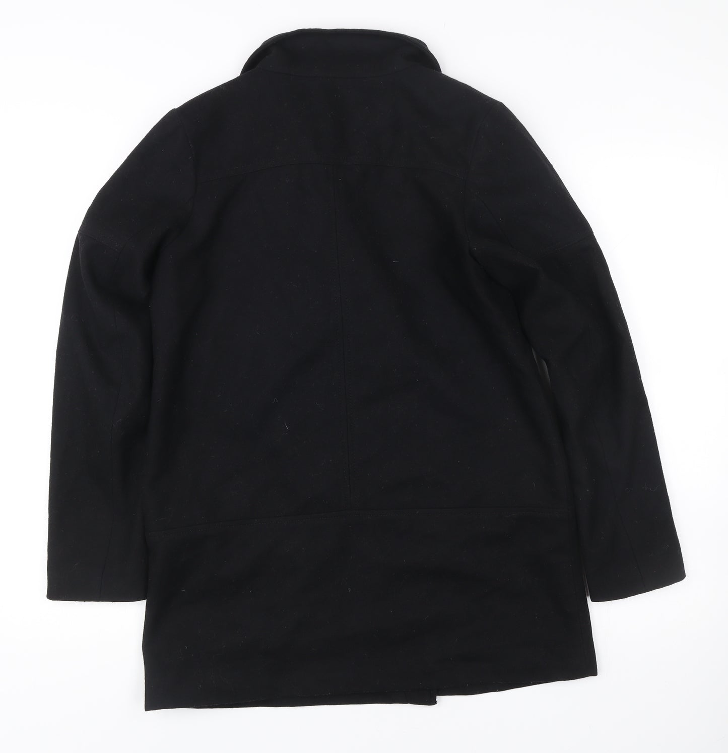 H&M Women’s Black Wool Blend Biker Coat Size 12 Mid Length