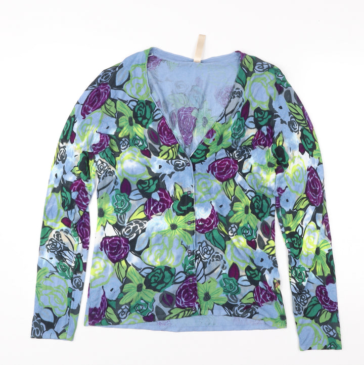 Oui Moments Womens Multicoloured Floral Cardigan Size 10 V-Neck