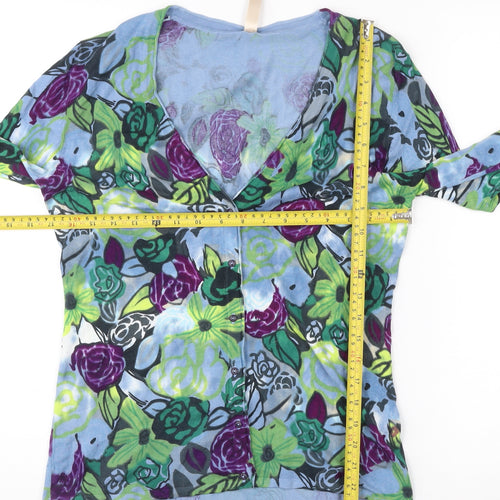 Oui Moments Womens Multicoloured Floral Cardigan Size 10 V-Neck