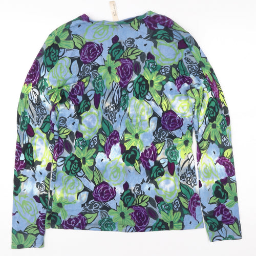Oui Moments Womens Multicoloured Floral Cardigan Size 10 V-Neck