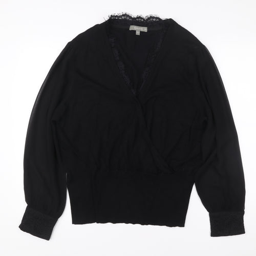 Oasis Womens Black Lace Trim Wrap Blouse Size 2XL Long Sleeve