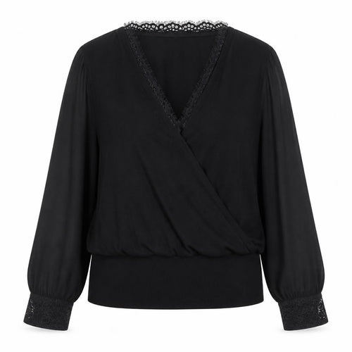 Oasis Womens Black Lace Trim Wrap Blouse Size 2XL Long Sleeve