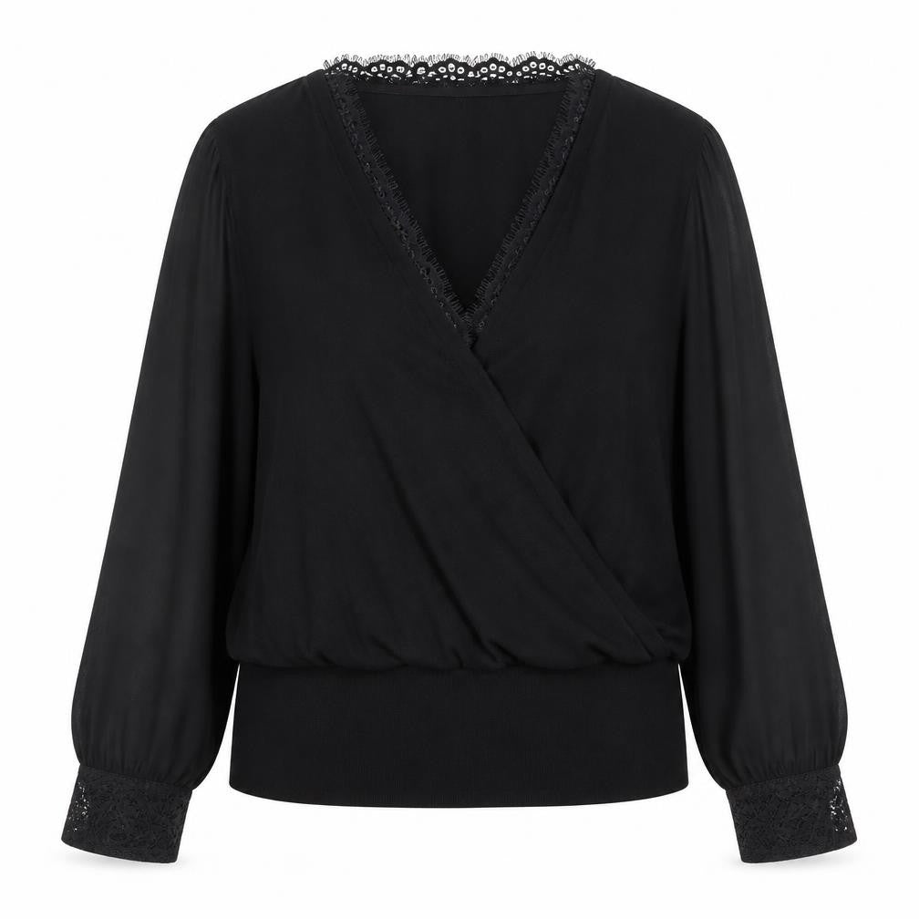 Oasis Womens Black Lace Trim Wrap Blouse Size 2XL Long Sleeve