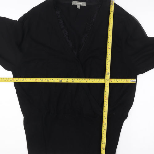 Oasis Womens Black Lace Trim Wrap Blouse Size 2XL Long Sleeve