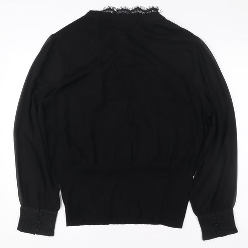 Oasis Womens Black Lace Trim Wrap Blouse Size 2XL Long Sleeve
