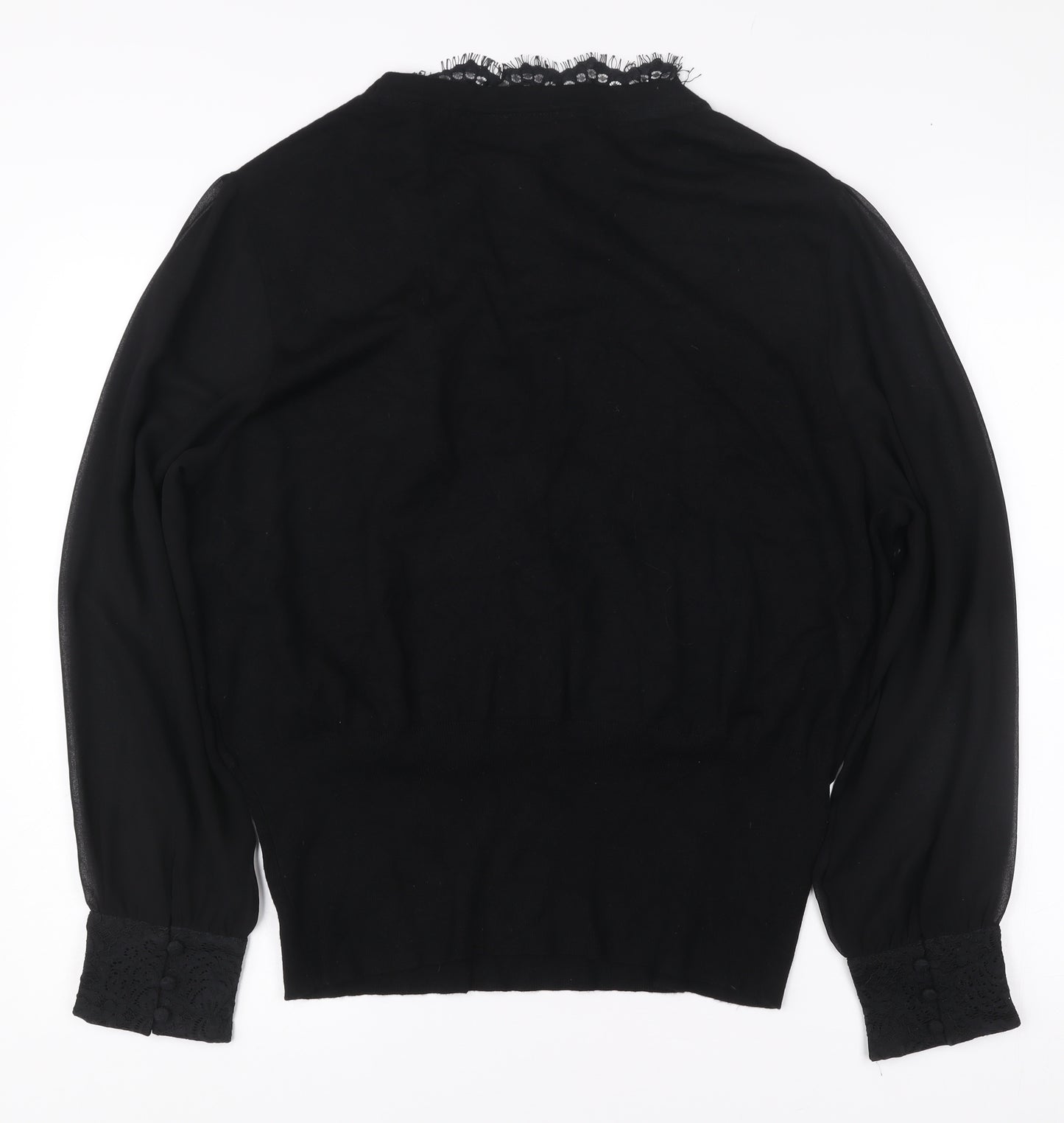Oasis Womens Black Lace Trim Wrap Blouse Size 2XL Long Sleeve
