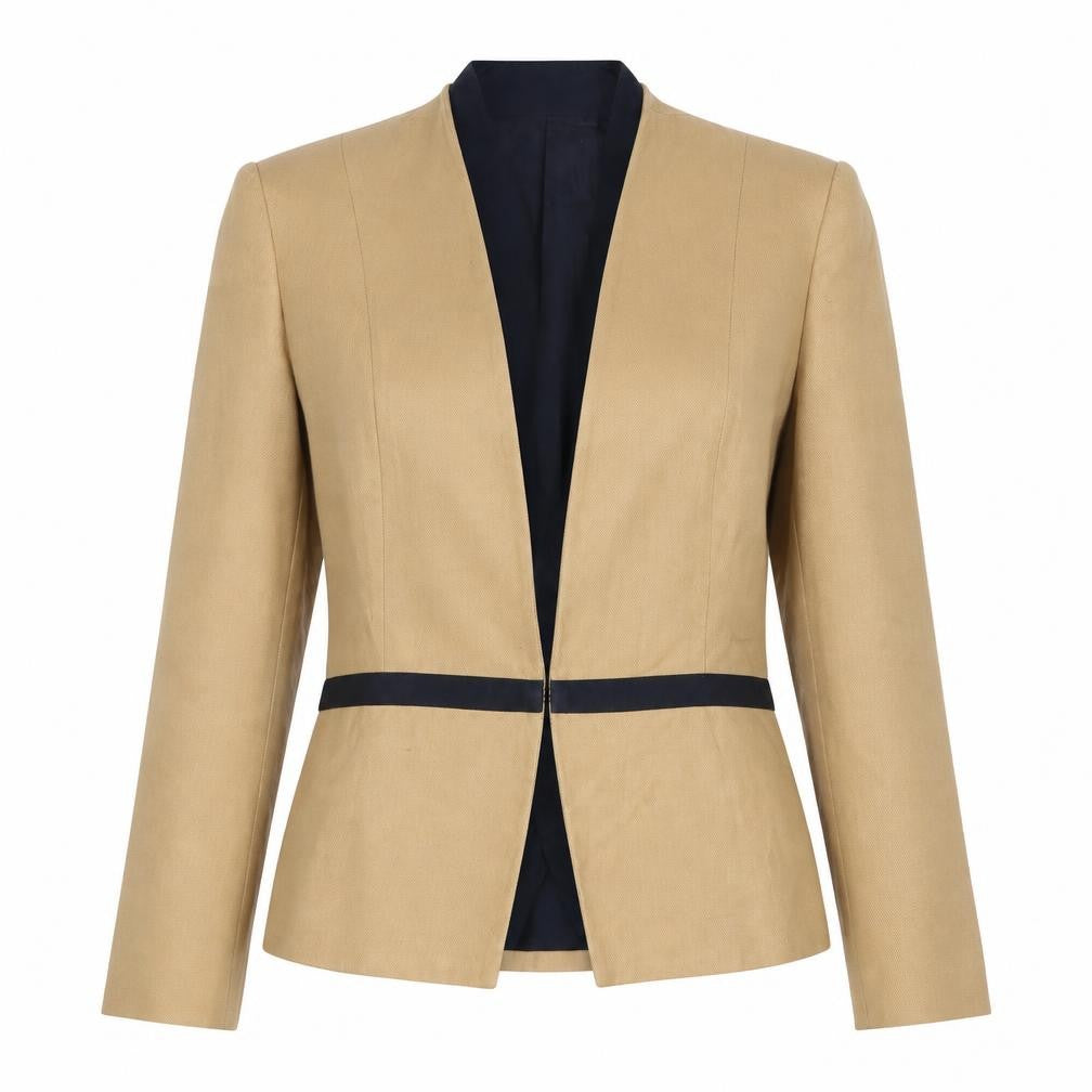 Front view of Mango Women Beige XL suit jacket Linen Blend Workwear