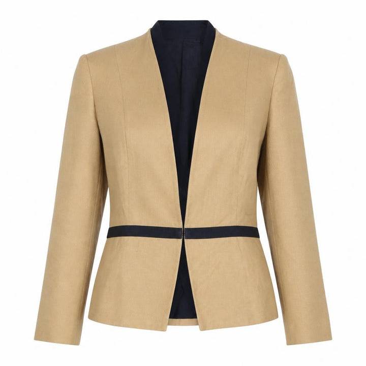 Mango Women Beige XL Suit Jacket Blazer Linen Blend Workwear