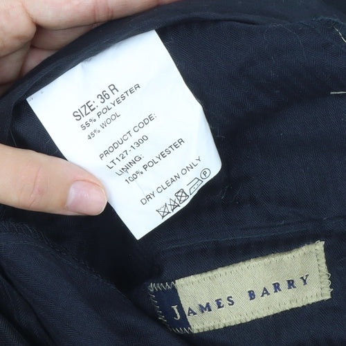 James Barry Unisex Adults Black Wool Blend Formal Dress Trousers Size 36R