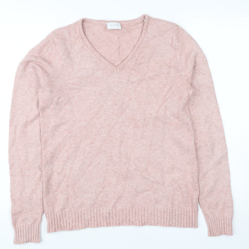 Vila Womens Pink V-Neck Pullover Jumper Size S Long Sleeve Knit