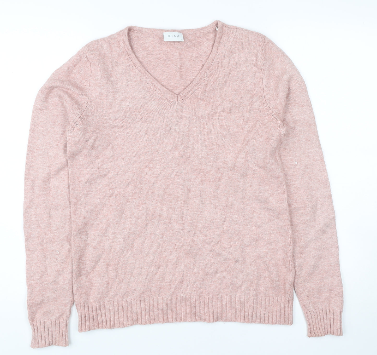 Vila Womens Pink V-Neck Pullover Jumper Size S Long Sleeve Knit