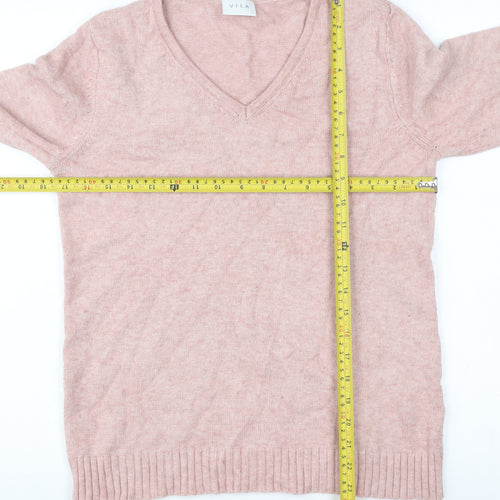 Vila Womens Pink V-Neck Pullover Jumper Size S Long Sleeve Knit