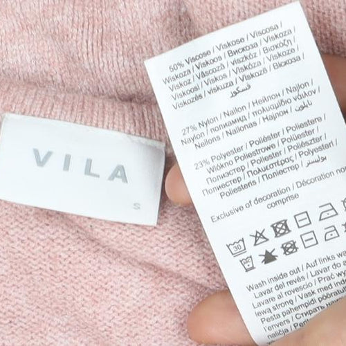 Vila Womens Pink V-Neck Pullover Jumper Size S Long Sleeve Knit