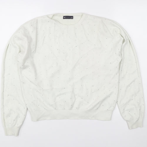Marks and Spencer Womens White L Pullover Jumper Crew Neck Rhinestone Knit