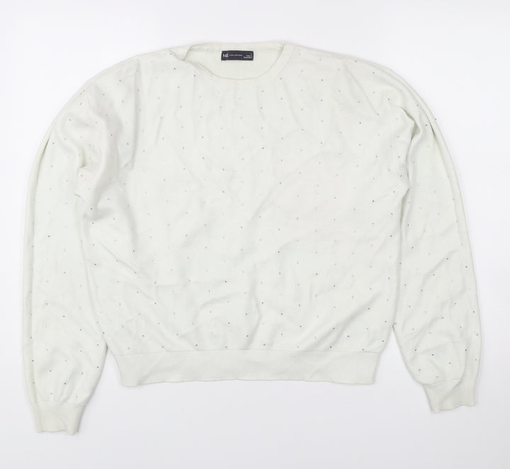 Marks and Spencer Womens White L Pullover Jumper Crew Neck Rhinestone Knit