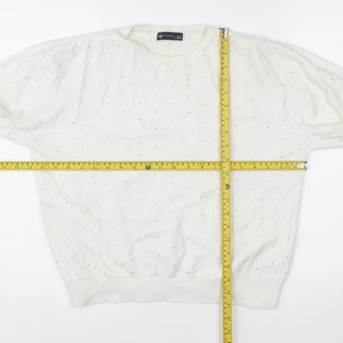 Marks and Spencer Womens White L Pullover Jumper Crew Neck Rhinestone Knit