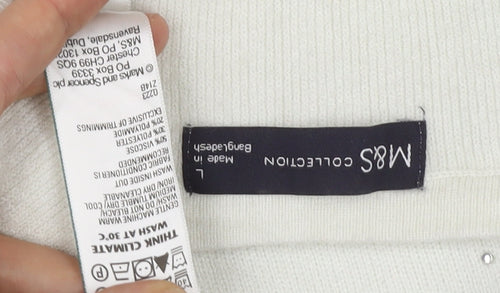 Marks and Spencer Womens White L Pullover Jumper Crew Neck Rhinestone Knit