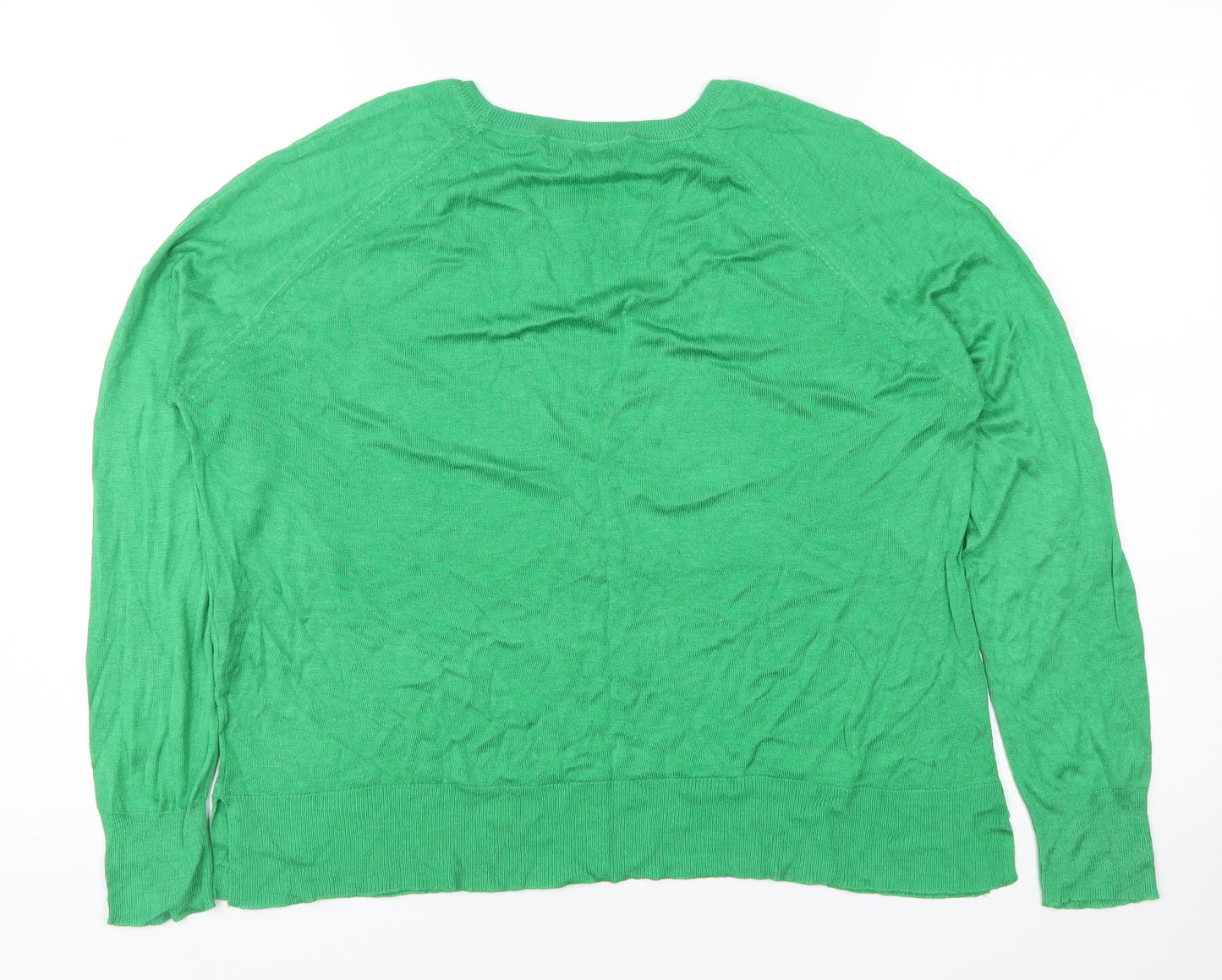 Zara Women Green Knit Pullover Jumper Medium Crew Neck Long Sleeve