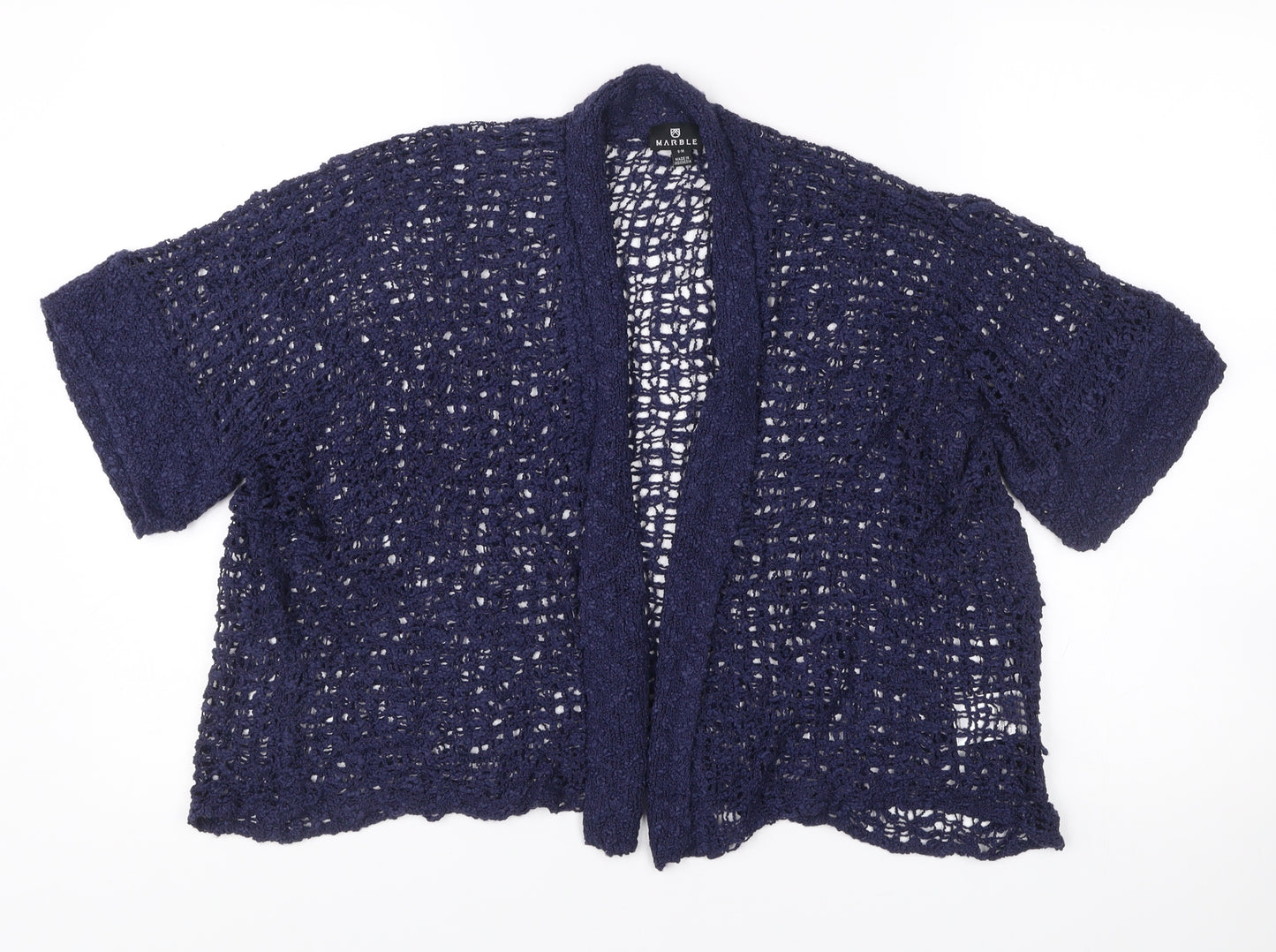 Marble Women’s Blue Open-Knit Crochet Cardigan S Short Sleeve
