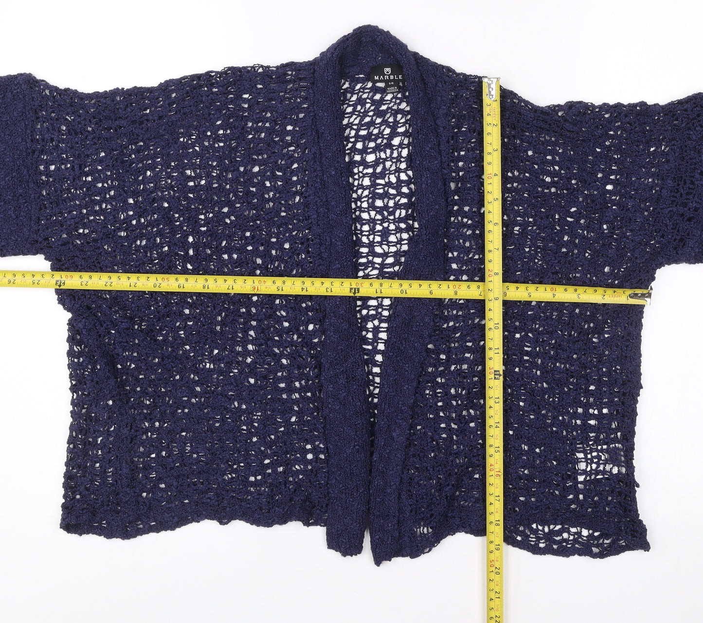 Marble Women’s Blue Open-Knit Crochet Cardigan S Short Sleeve