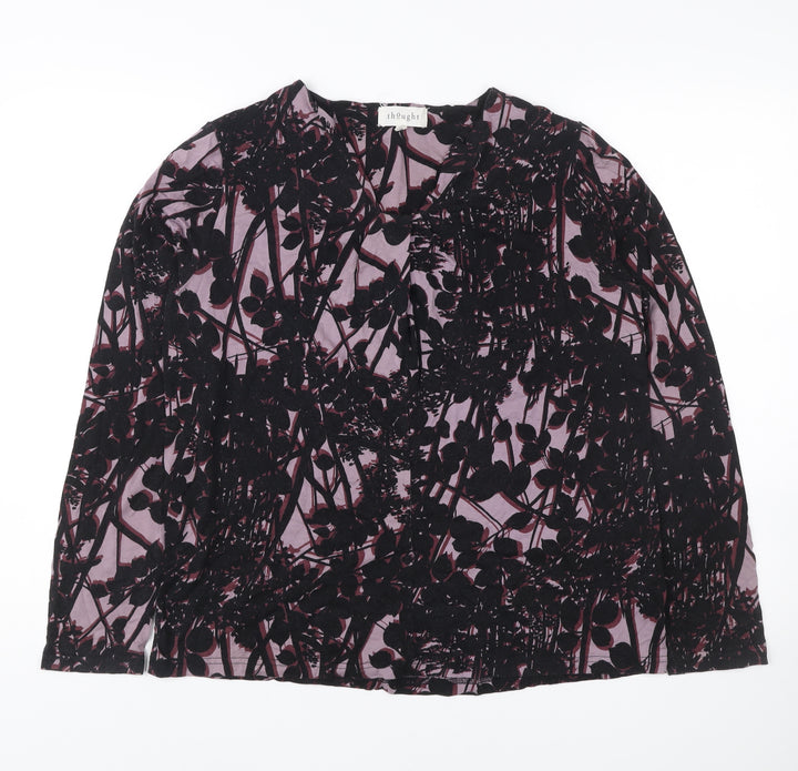 Thought Womens Purple Floral Long Sleeve Tunic Blouse UK 12