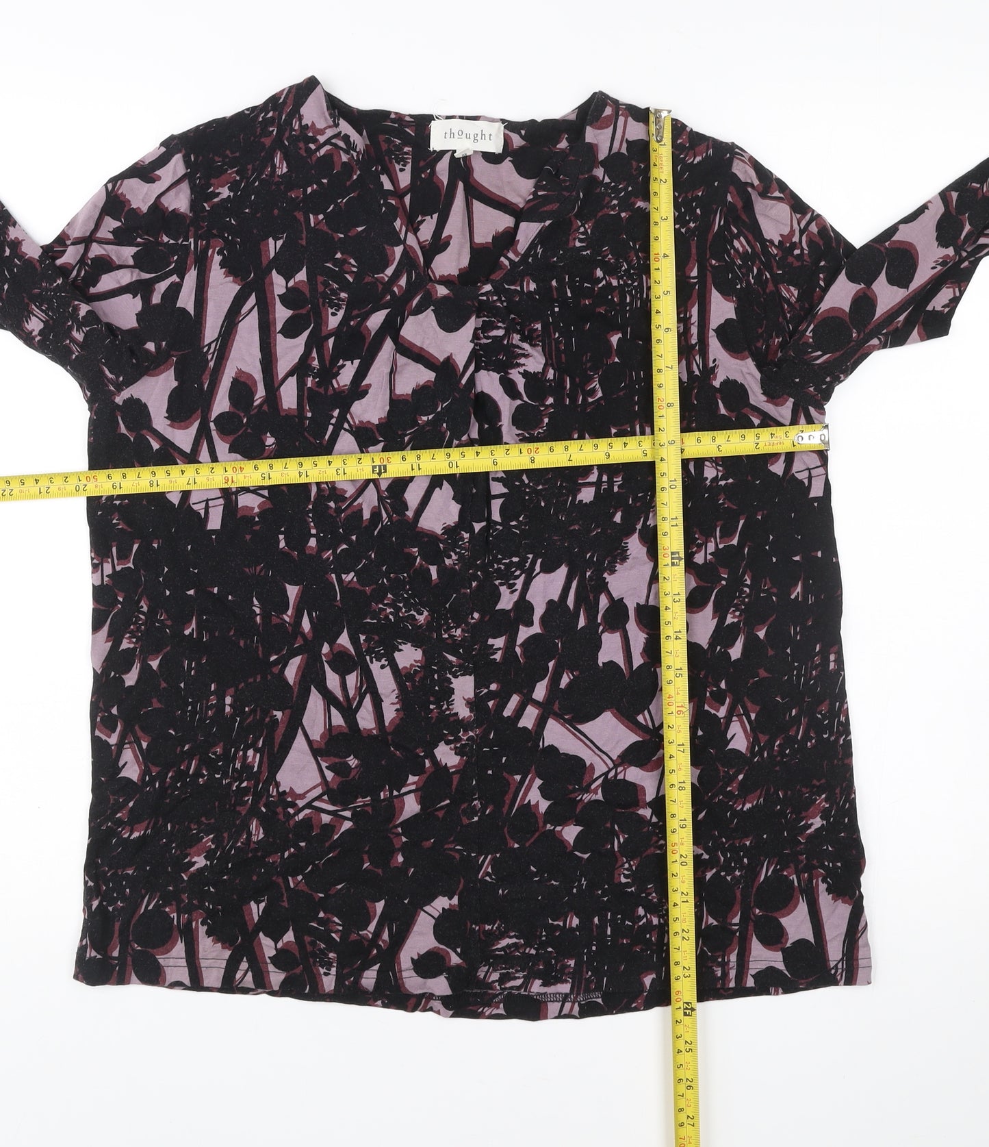 Thought Womens Purple Floral Long Sleeve Tunic Blouse UK 12