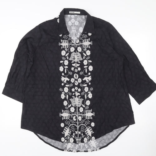 Khaadi Women’s Black Embroidered Tunic Blouse Size L 3/4 Sleeve Floral