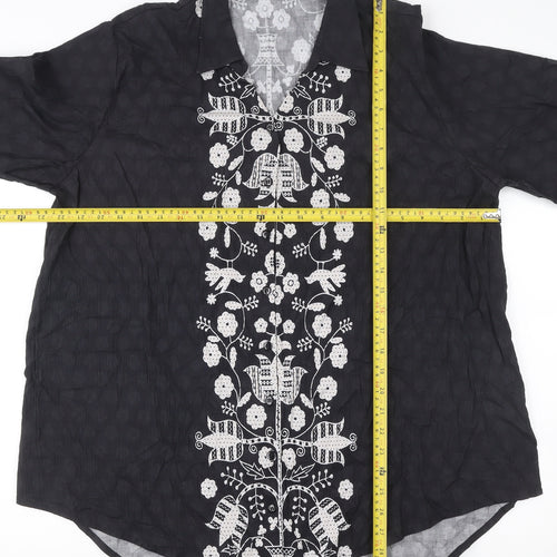 Khaadi Women’s Black Embroidered Tunic Blouse Size L 3/4 Sleeve Floral
