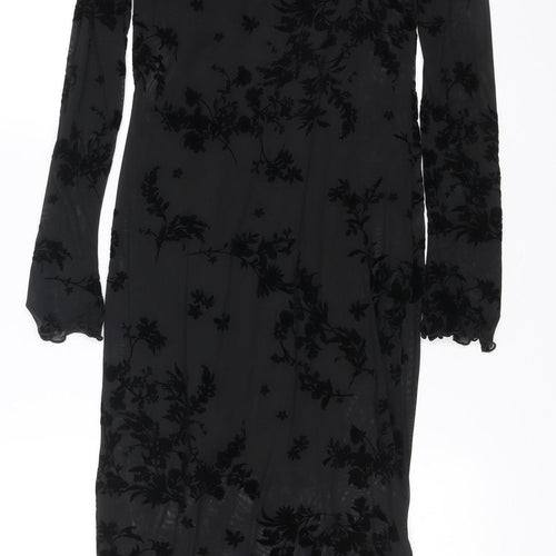 Rita Ora x Primark Women’s Black XS Velvet Floral Mesh Long Sleeve Bodycon Midi Dress