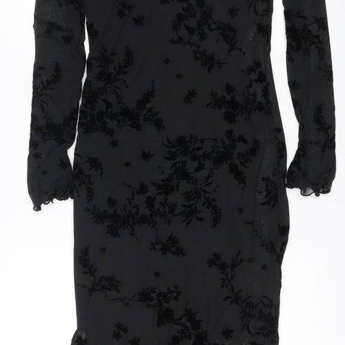Rita Ora x Primark Women’s Black XS Velvet Floral Mesh Long Sleeve Bodycon Midi Dress