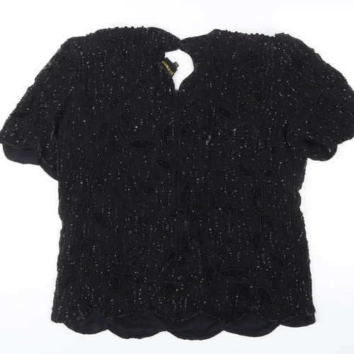 Glamour Women’s Black Beaded Viscose Tunic Blouse M Short Sleeve