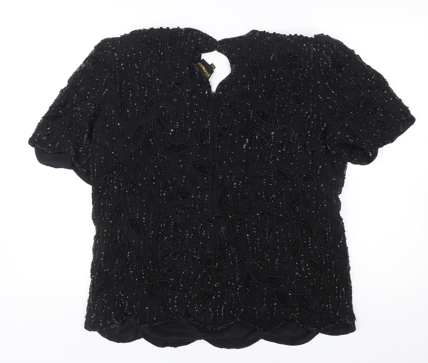 Glamour Women’s Black Beaded Viscose Tunic Blouse M Short Sleeve
