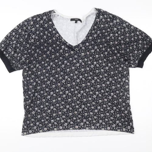Next Womens Black Floral Short Sleeve Viscose Blouse Size L