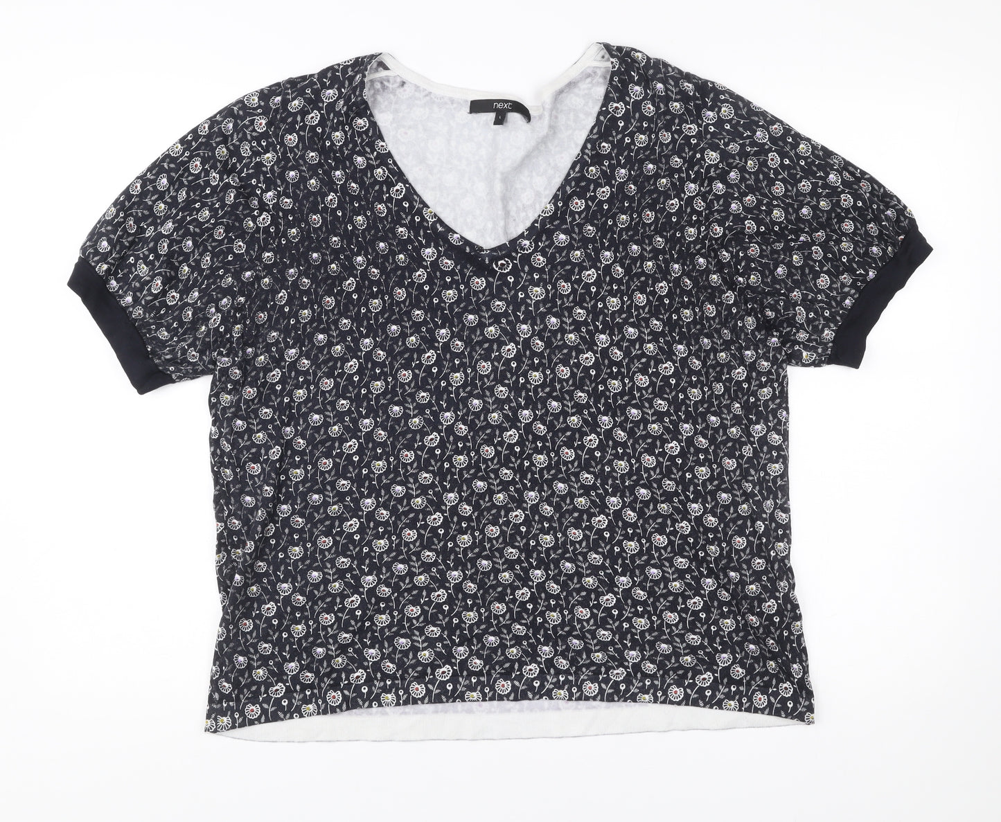 Next Womens Black Floral Short Sleeve Viscose Blouse Size L
