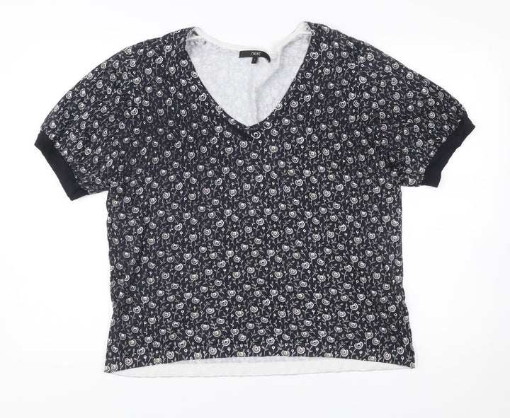 Next Womens Black Floral Short Sleeve Viscose Blouse Size L