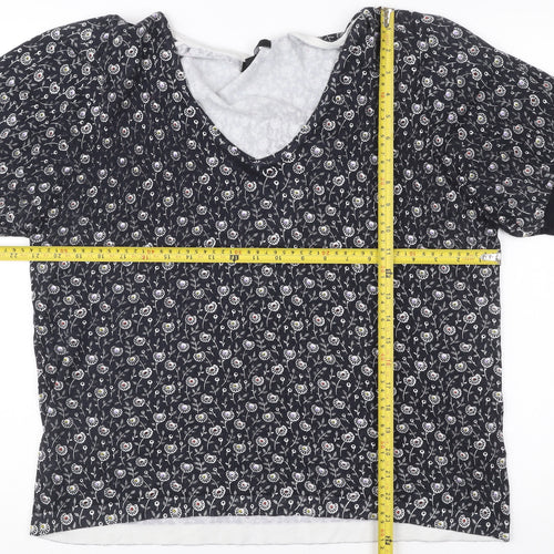 Next Womens Black Floral Short Sleeve Viscose Blouse Size L