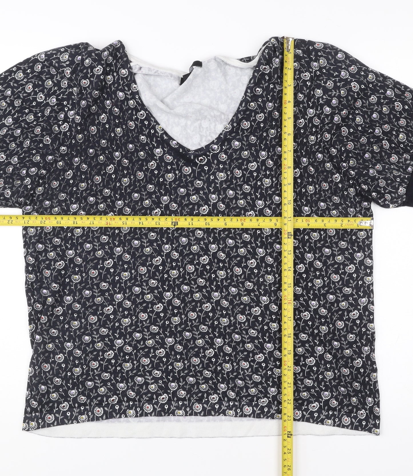 Next Womens Black Floral Short Sleeve Viscose Blouse Size L