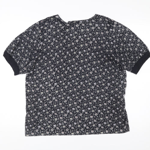 Next Womens Black Floral Short Sleeve Viscose Blouse Size L